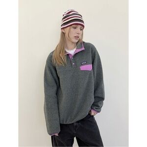 Patagonia Grey Pink Lightweight Synchilla Snap-T Pullover Sweater